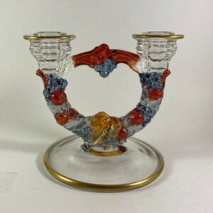 Vintage Pressed Garland flashed Purple grapes Double Candle Stick Holder